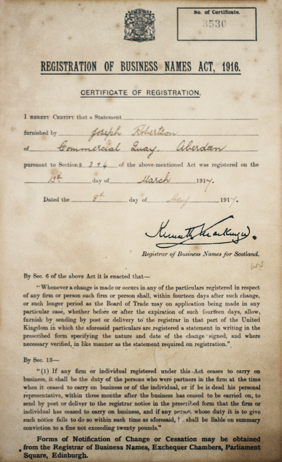 1916 - Joseph Robertson was registered as a company in 1916.